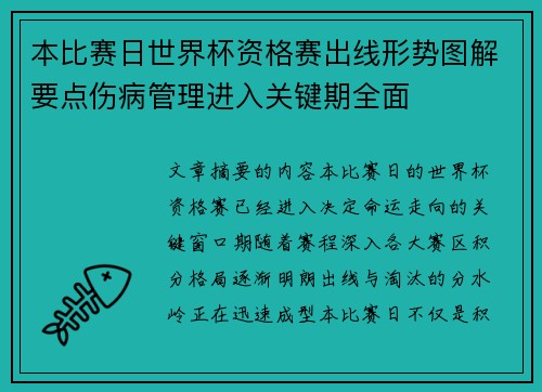 本比赛日世界杯资格赛出线形势图解要点伤病管理进入关键期全面